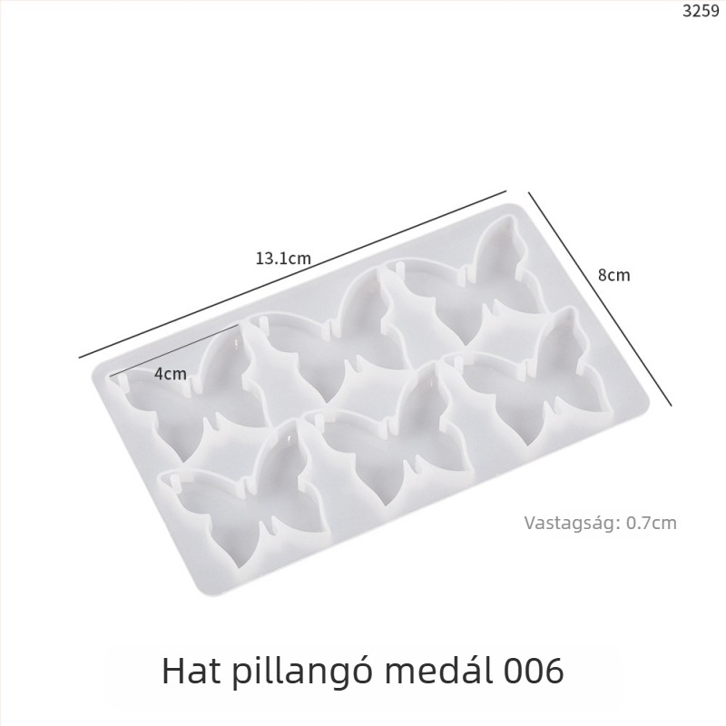 Poppy DIY szilikonforma kristálygyantához — hat darab szív- és pillangó medál kulcstartóhoz