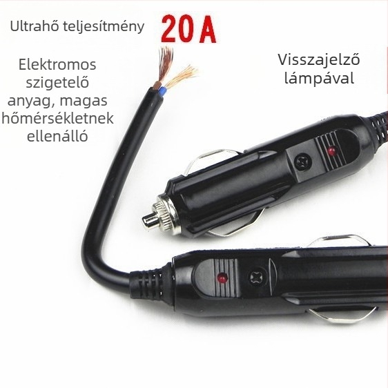 Autó cigarettagyújtó dugaszoló (hím), jelzőfénnyel, 20A belső