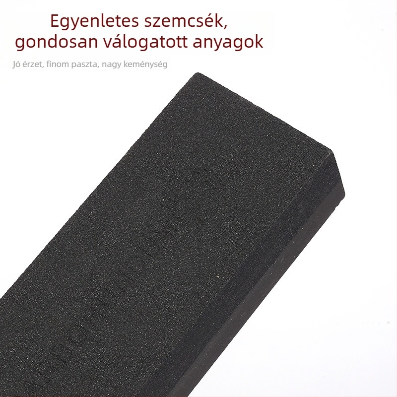 Kétoldalas olajos élező kő barna korunddal, kuboid alakú, konyhai kések és ollók élezéséhez.