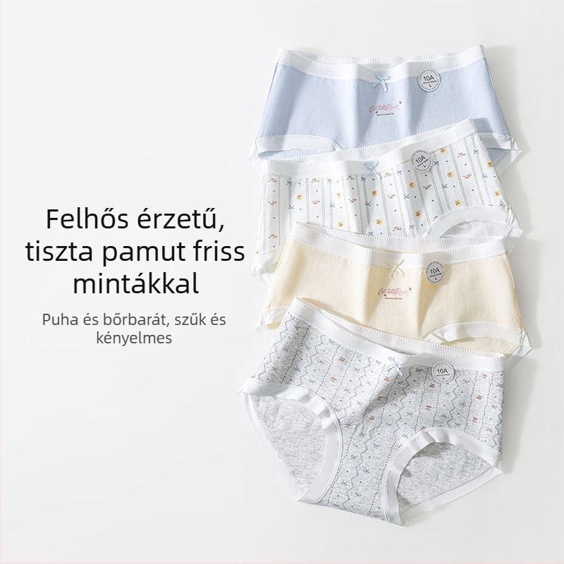 Lányoknak készült pamut alsónemű, középmagas derék, antibakteriális, hosszított ágyék, varrásmentes, elasztikus, virágos mintával