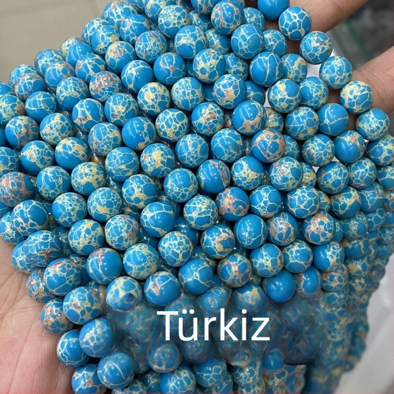 Szintetikus császárkő gyöngyök, színes császár türkiz körgyöngyök ékszerekhez, tengeri üledék