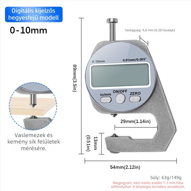 Record Work Digitális vastagságmérő 0–10 mm, zsebméteres vastagságmérő, digitális mérőeszköz a vastagság mérésére