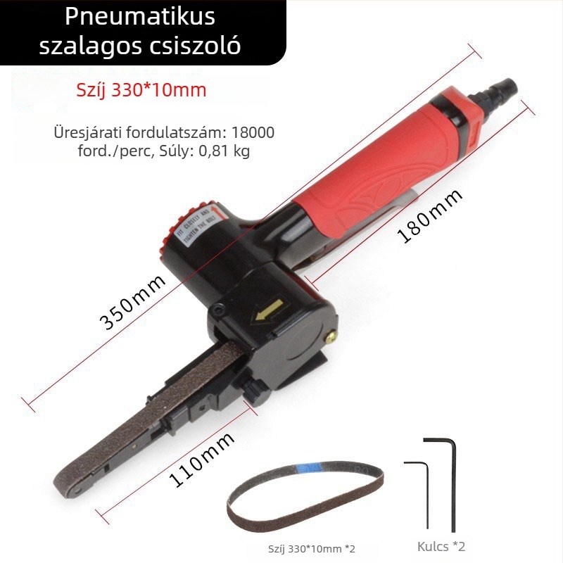 Pneumatikus kézi csiszoló- és polírozó készülék, 10/20 mm-es forgó csíjaszalag, száraz csiszolás, hordozható