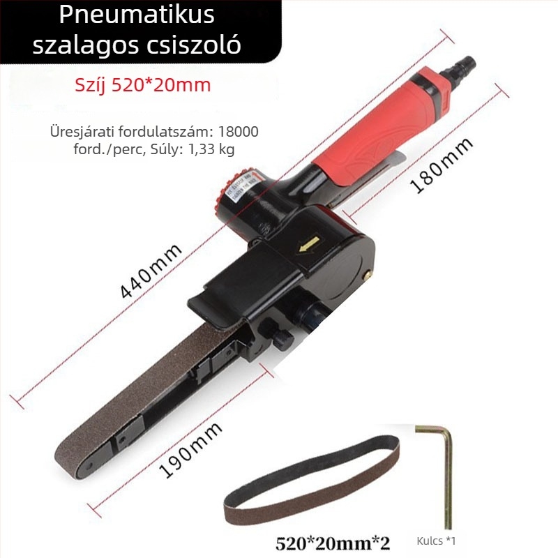 Pneumatikus kézi csiszoló- és polírozó készülék, 10/20 mm-es forgó csíjaszalag, száraz csiszolás, hordozható