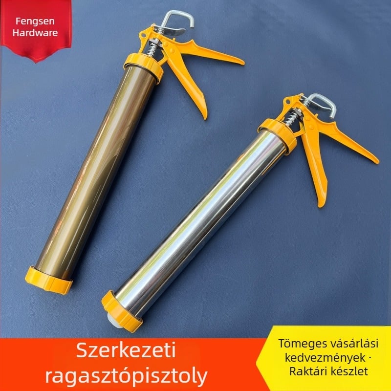 Rozsdamentes acélszerkezetű tömítőpisztoly, alumíniumötvözet testtel, forgó kialakítású, kézi használat