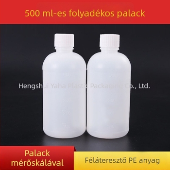 500 ml PE műanyag palack keskeny nyakkal és mérőskálával — részben átlátszó reagens palack csavaros kupakkal