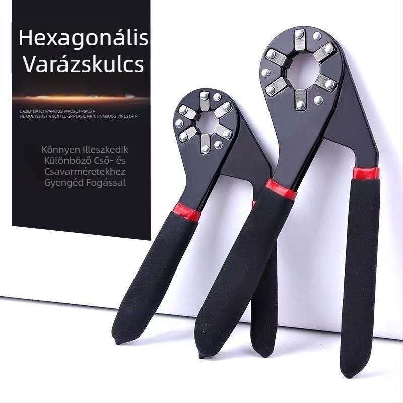 Magic Wrench 6–8 hüvelyk – többfunkciós külső hatszögletű kulcs magas széntartalmú acélból, ipari kategória, kézi állítású