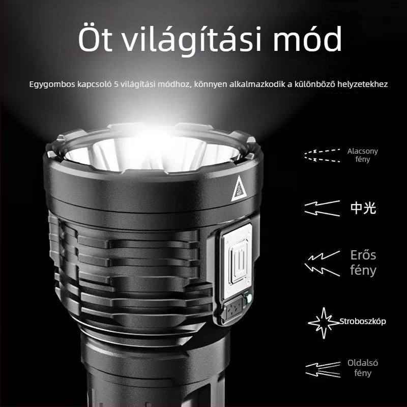 8‑magos LED zseblámpa, ultranagy fényerő, vészhelyzetre, kültéri és otthoni használatra, hordozható, hosszú hatótávolságú, munkalámpa, járőr, újratölthető