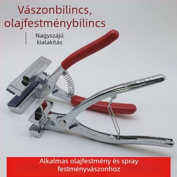 Keresztöltéshez tervezett anyagfeszítő fogó, krómozott vászonbilincs, olajfestékhez használható csipesz