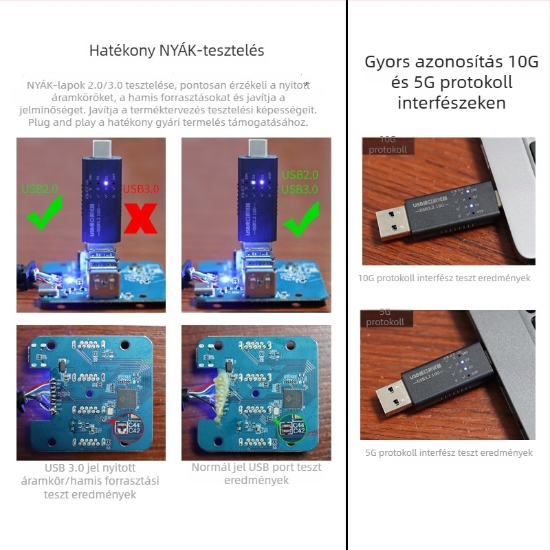 USB interfész teszter és 3.2 hub – Type-C és USB 3.0 portok funkciója, áram és feszültség