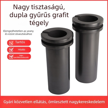 Grafit katlan magas hőmérsékletű olvasztáshoz, két gyűrűs grafit katlan arany, ezüst, réz és alumínium olvasztásához, olvasztókemencés kiegészítők