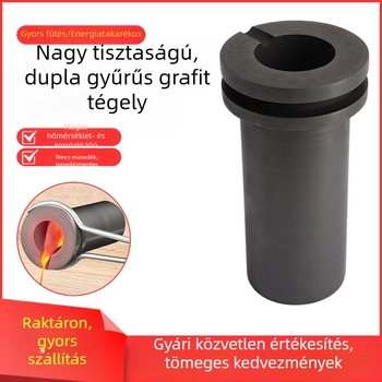Grafit katlan magas hőmérsékletű olvasztáshoz, két gyűrűs grafit katlan arany, ezüst, réz és alumínium olvasztásához, olvasztókemencés kiegészítők
