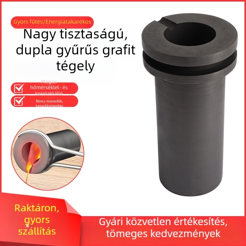 Grafit katlan magas hőmérsékletű olvasztáshoz, két gyűrűs grafit katlan arany, ezüst, réz és alumínium olvasztásához, olvasztókemencés kiegészítők