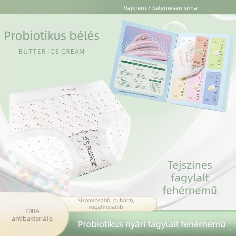 Női alsónemű minden évszakra, puha, lélegző, varrat nélküli háromszög alakú bugyi, antibakteriális 100A párnázás a szeméremrészben és probiotikumokkal
