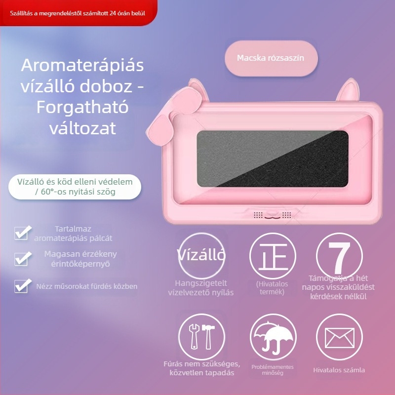 Vízálló fürdőszobai telefontartó, falra szerelés fúrás nélkül, párátlanító tok nedves kéz érintésére