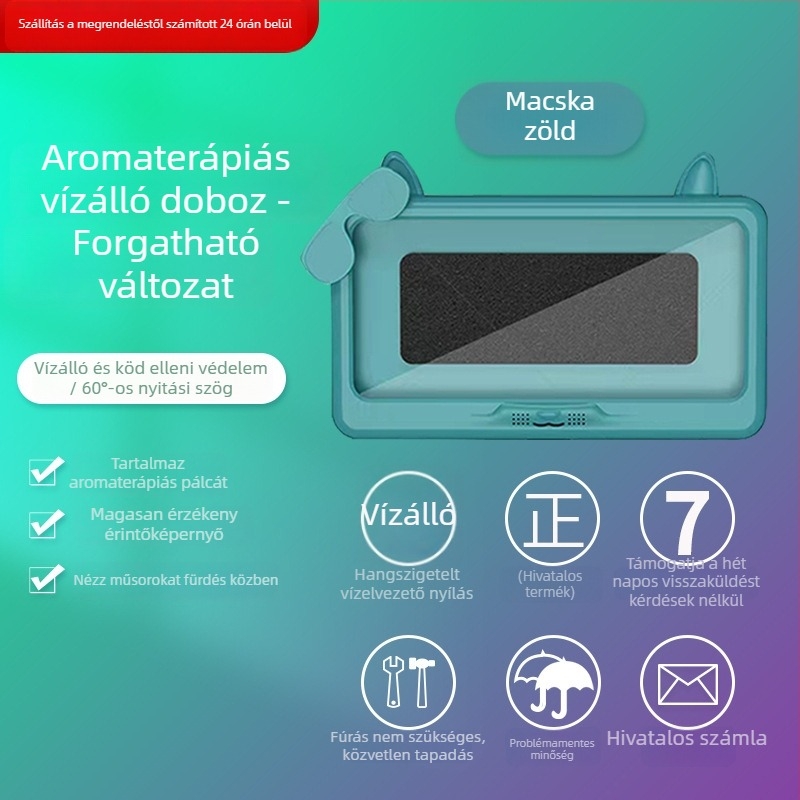 Vízálló fürdőszobai telefontartó, falra szerelés fúrás nélkül, párátlanító tok nedves kéz érintésére
