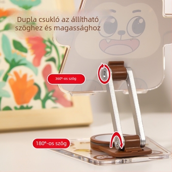 Akril asztali tartó telefonhoz és tabletához, rajzfilmszerű majom motívummal, 360° forgás