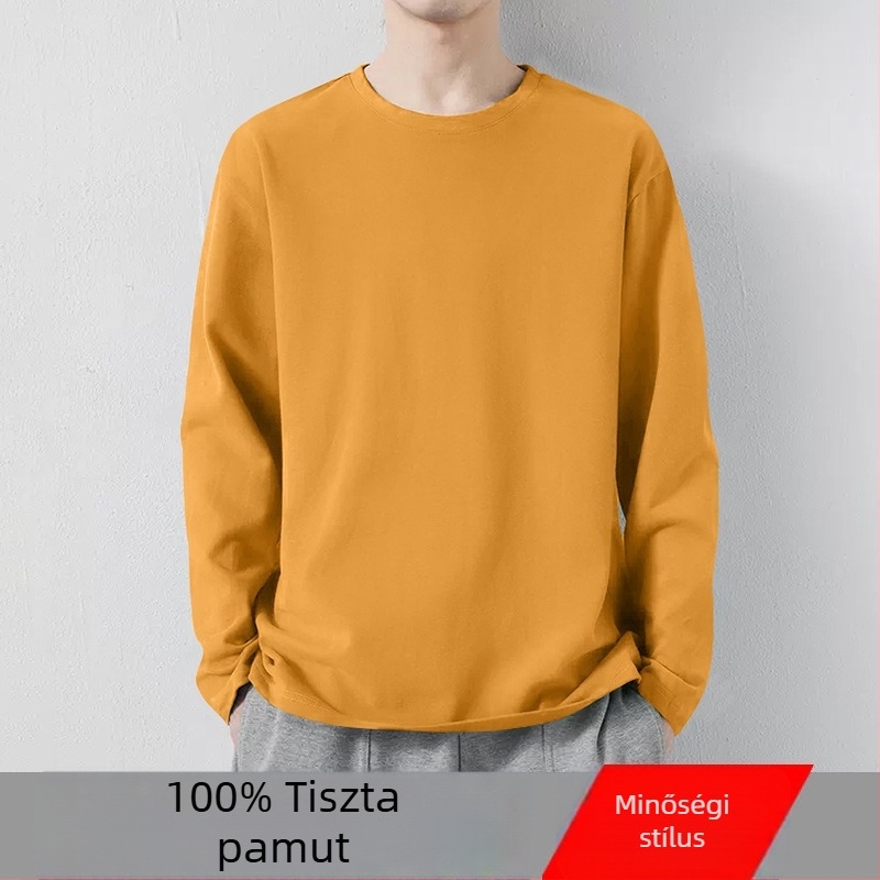 Férfi vékony pamut hosszú ujjú felső, kerek nyakú, alsó réteghez, őszi–téli szezon, karcsú szabás, sokoldalú.