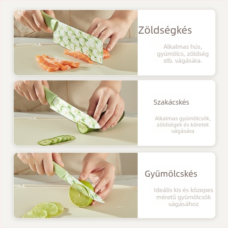 Grass Bean Tulipás konyhai késkészlet — szakácskés, univerzális kés, gyümölcs kés, szeletelő kés