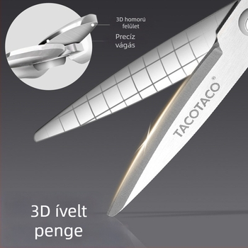 Tacotaco olló titánium bevonattal és 3D kialakítással, erőfeszítés nélküli kivitel, rozsdamentes acélból, tapadásmentes, csomagok felnyitására biztonságos, éles és kopásálló