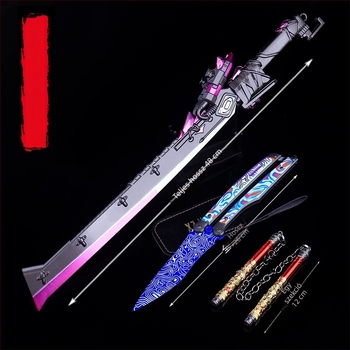 Fém Shenlong óriás nunchaku lángoló késsel és Cold Front 26 – fém díszfigura modell