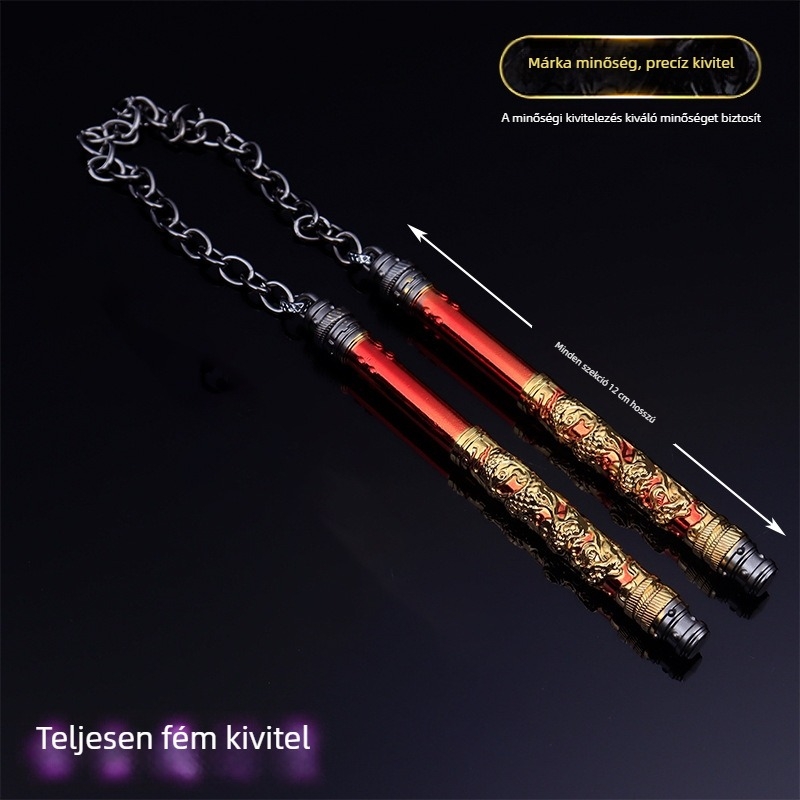 Fém Shenlong óriás nunchaku lángoló késsel és Cold Front 26 – fém díszfigura modell