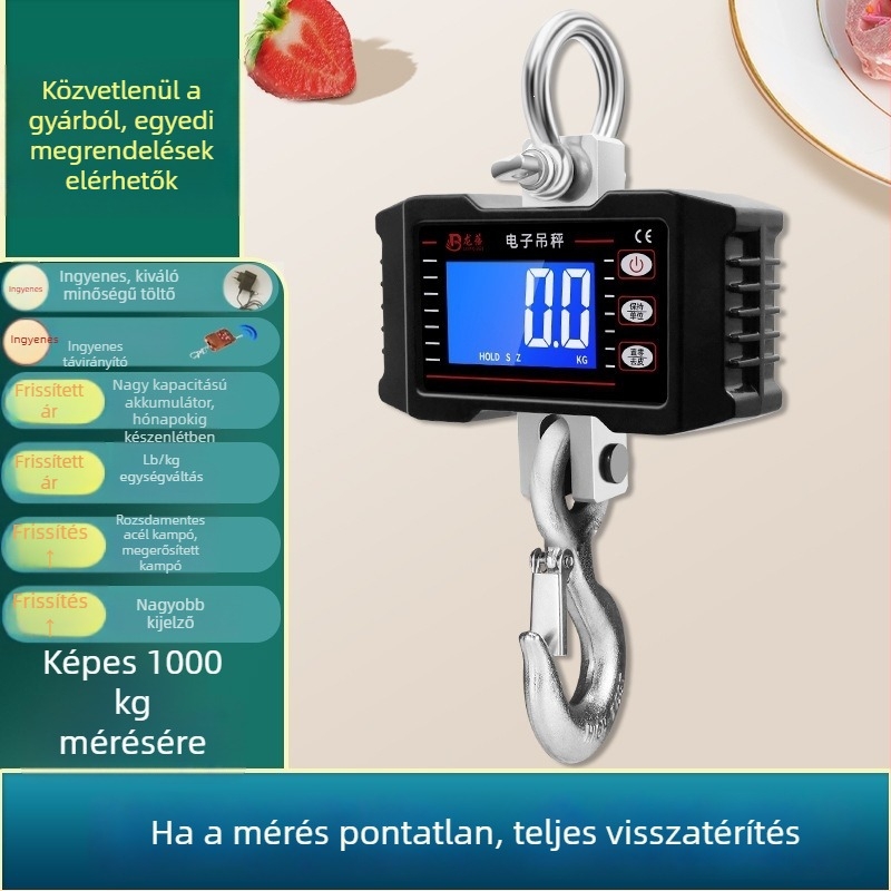 OCS-P1 elektronikus függőmérleg, 1000 kg kapacitás, hordozható akasztós mérleg, 1–2 t húzási kapacitás