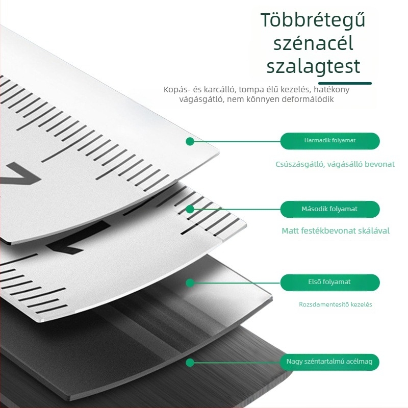 5-10 m-es mérőszalag, nagy precizitású, vastagabb, ütésálló, háztartási fa- és kőműves méréshez, edzett acél szalag