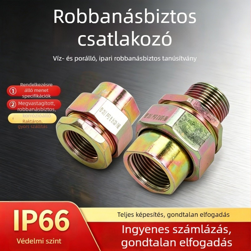 BHJ szénacél galvanizált robbanásbiztos csatlakozó belső és külső menetekkel, M20/NPT25, vastított menet