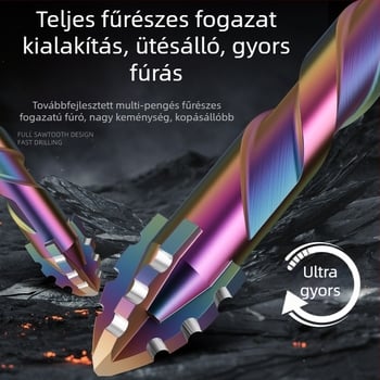 Titánbevonatú négyélű, fogazott fúró csempékhez, márványhoz és betonhoz – 6/8/10/12 mm