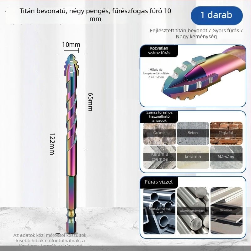 Titánbevonatú négyélű, fogazott fúró csempékhez, márványhoz és betonhoz – 6/8/10/12 mm