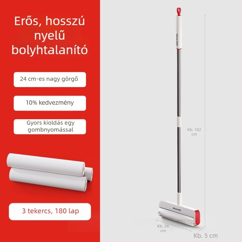 Good Housewife szöszmentesítő görgő hosszú fogantyúval, nagy méretű háztartási görgő a padlóra, por, szőr és szösz eltávolításához