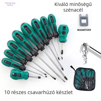 Mágneses csavarhúzó készlet, 9- vagy 10 darabos, többfunkciós kézi szerszámkészlet