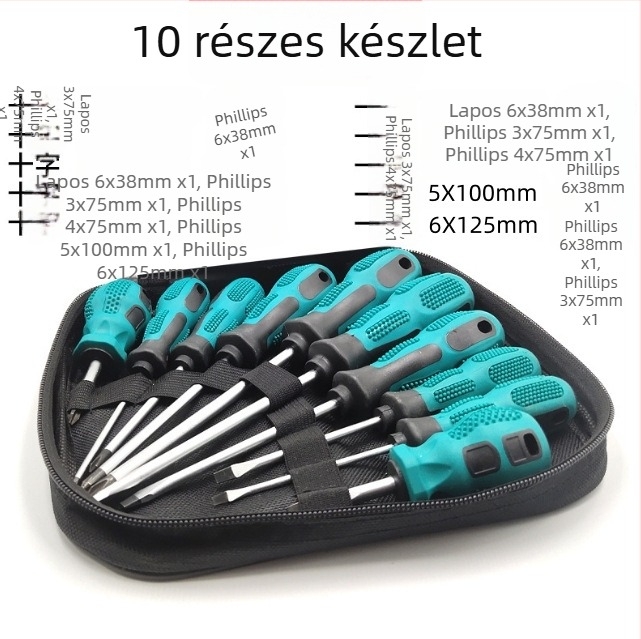 Mágneses csavarhúzó készlet, 9- vagy 10 darabos, többfunkciós kézi szerszámkészlet