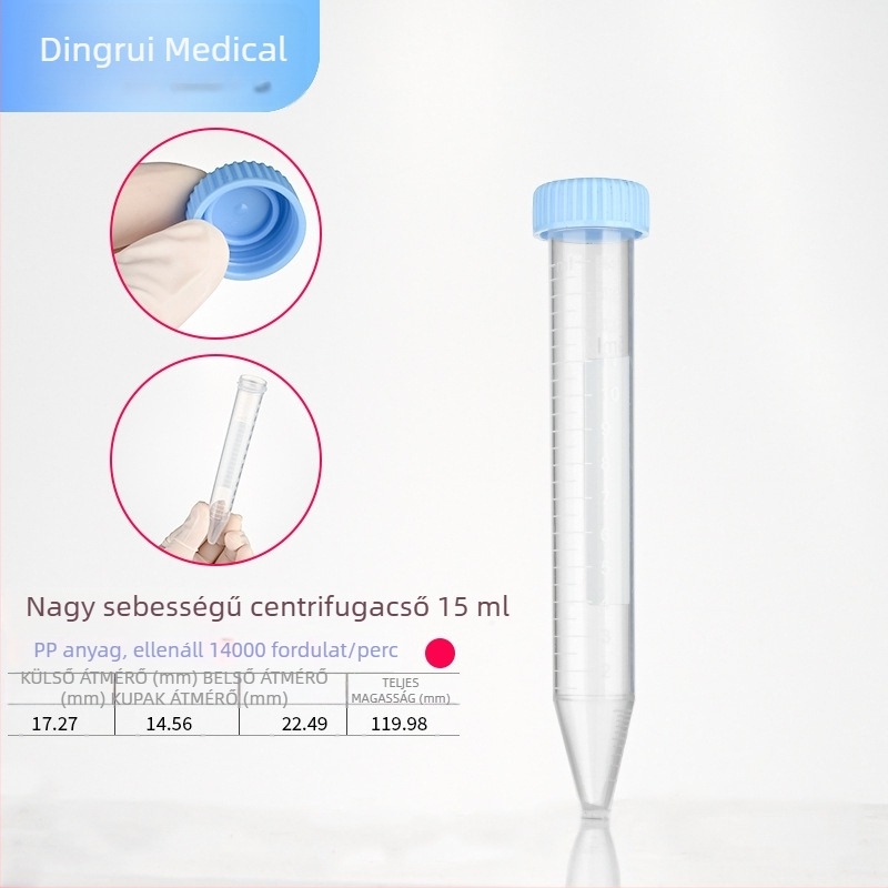 15 ml-es és 50 ml-es centrifugacsövek csavaros kupakkal, graduált, nagy sebességű EP csövek és vetőmag palackok