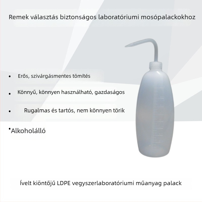 Ívelt szájú LDPE műanyag mosóüveg, 500 ml, labortóriumi biztonságos és gazdaságos mosóüveg öntözésre, tisztításra és alkohollal történő permetezéshez