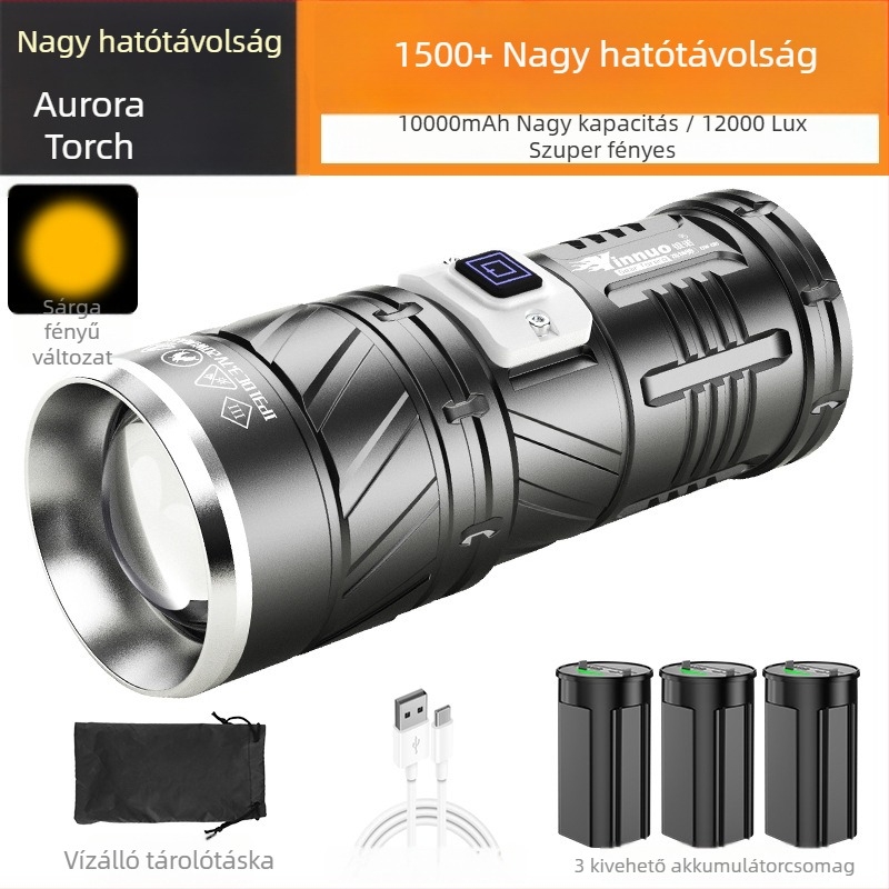 Yinnuo LED zseblámpa kultúren - újratölthető, ultra-fényes, hosszú hatótávolság, több mint 500 m, vízálló, hordozható taktikai keresőfény
