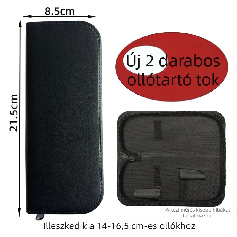 Bőrtáska fodrászollók tárolására, két ollóhoz, fekete