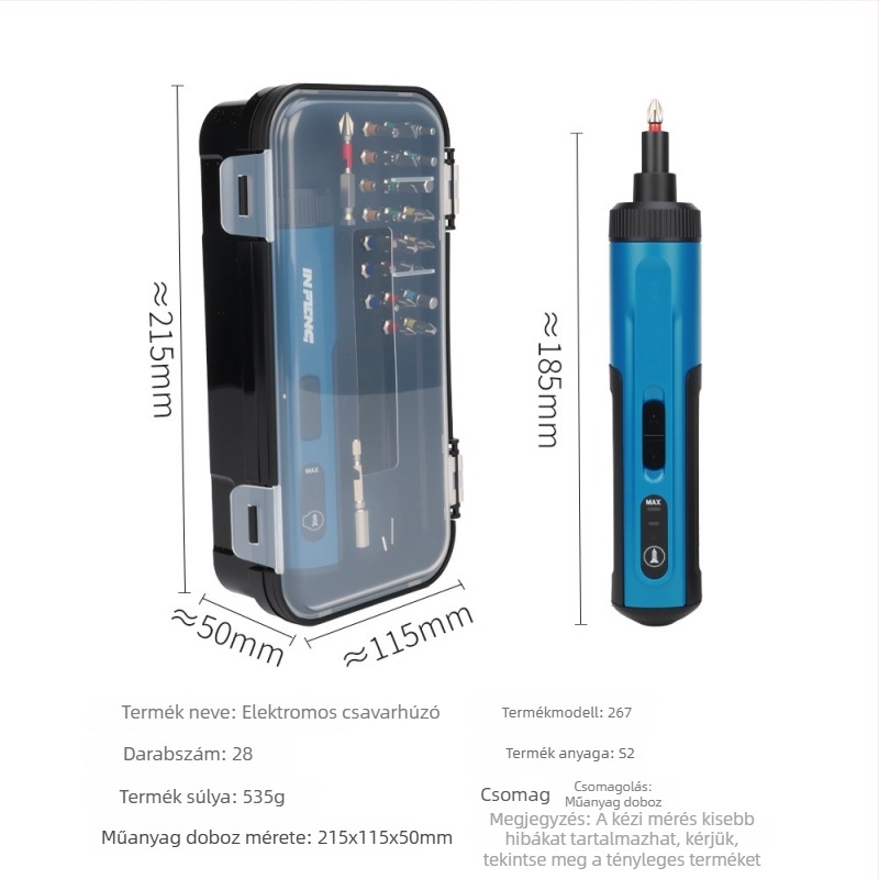 Diy újratölthető elektromos csavarhúzó készlet — kompakt, többfunkciós háztartási fúró-csavarbehajtó, S2 szerszámacéllal
