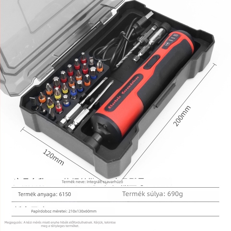 Diy újratölthető elektromos csavarhúzó készlet — kompakt, többfunkciós háztartási fúró-csavarbehajtó, S2 szerszámacéllal