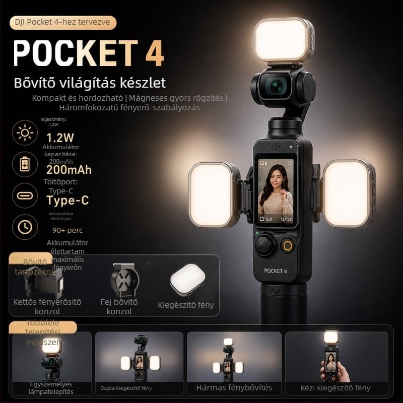Mágneses gyorskioldó kitöltőfény DJI Pocket 3/4-höz sminkfénnyel