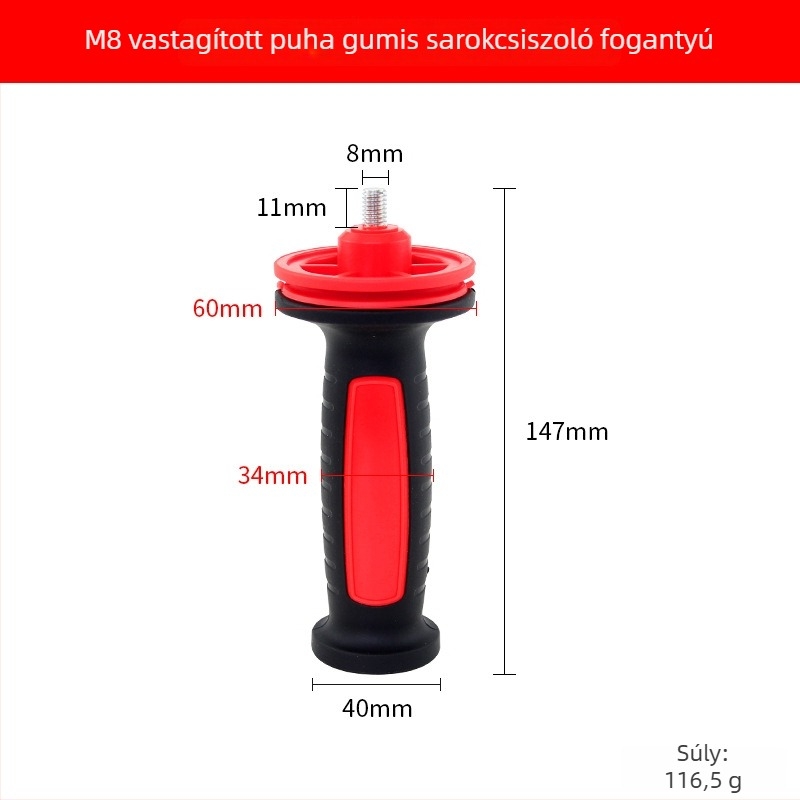 100/125 mm-es sarokcsiszoló markolat, M8/M10 menet, műanyag segédfogantyú elektromos szerszámhoz