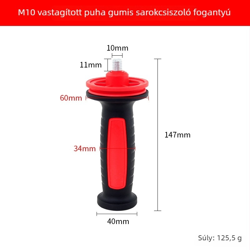 100/125 mm-es sarokcsiszoló markolat, M8/M10 menet, műanyag segédfogantyú elektromos szerszámhoz