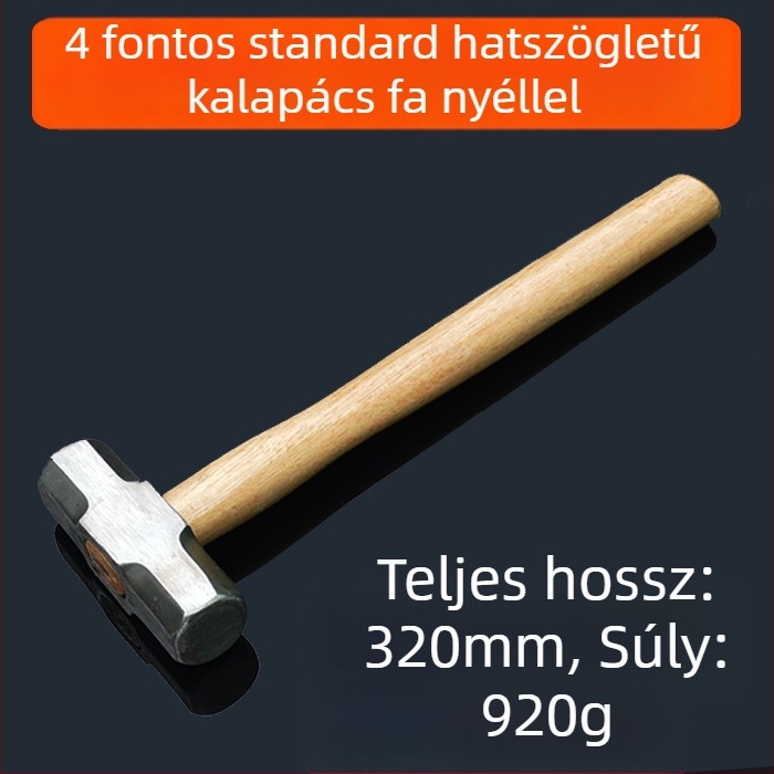 Nyolcszögletű vaskalapács fa markolattal, nehéz építőipari kalapács dupla fejjel