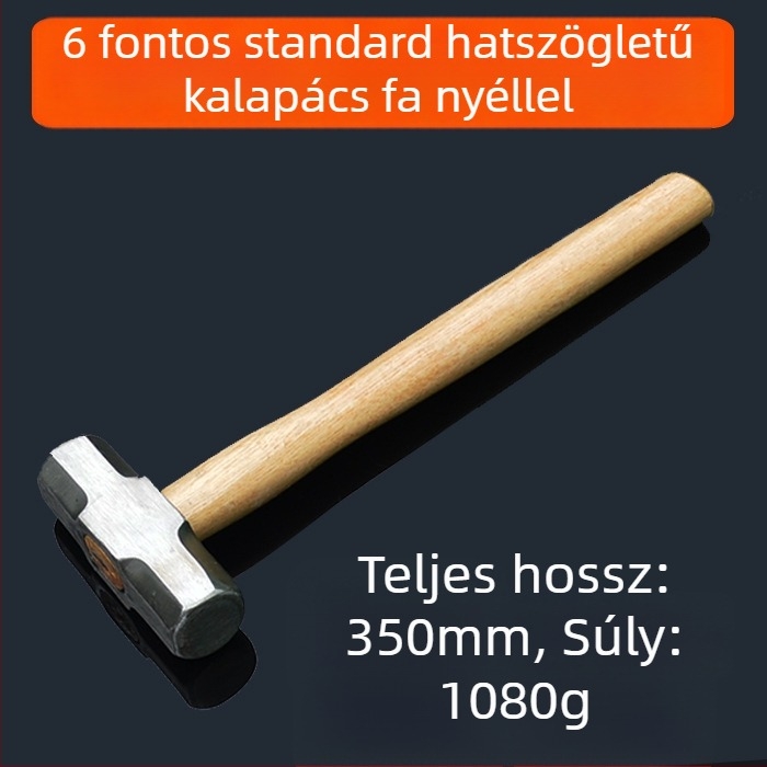 Nyolcszögletű vaskalapács fa markolattal, nehéz építőipari kalapács dupla fejjel