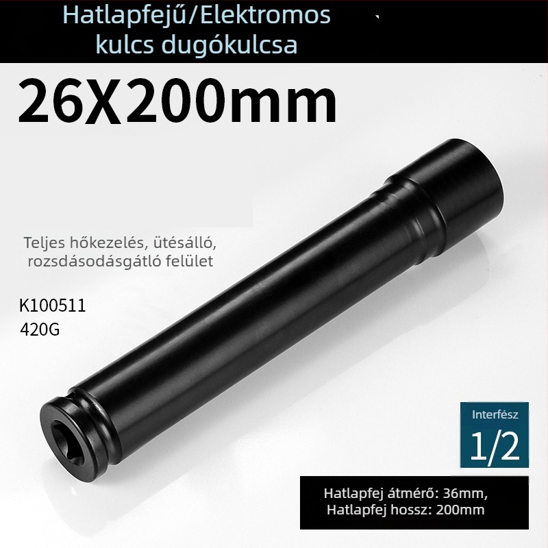 200 mm vastított hosszabbító készlet elektromos és pneumatikus kulcsokhoz, hatszögletes nyílású