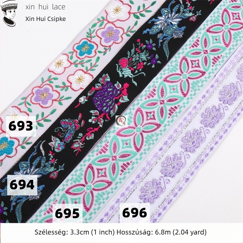 3,3 cm széles csipke szegély Hanfu ruhához, antik stílusú szalag ruházathoz