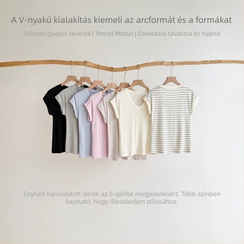 Női nyári T-shirt selyem-szál keverékből, Tencel Modal, Slim Fit, vállról lecsúszó fazon