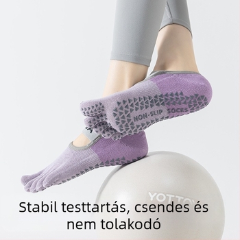 Női ötujjú jóga zokni Pilateshez, nyári vékony, színes blokkos mintázat, csúszásmentes