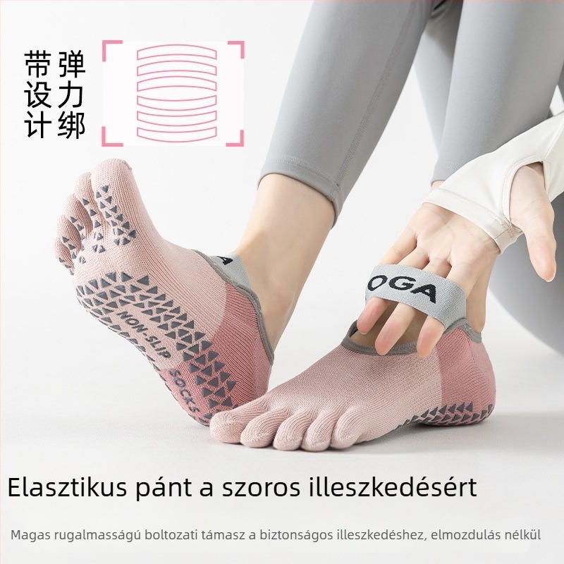 Női ötujjú jóga zokni Pilateshez, nyári vékony, színes blokkos mintázat, csúszásmentes